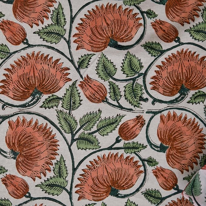 Ridhi Burnt Orange Hand Block Print Cotton Rectangle Tablecloth 120" x 80" inches Reusable Table Cover Decorative Everyday Use for Dining Room, Farmhouse, Home Gift for Spring, Mother's Day