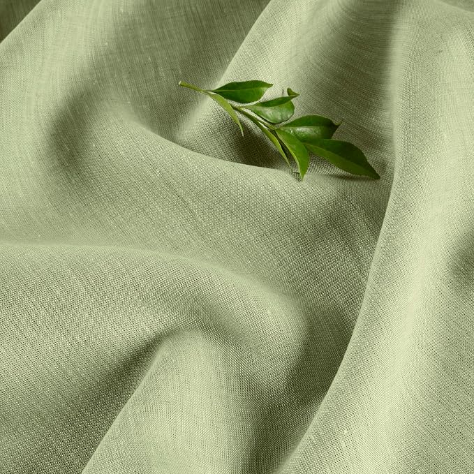 Solino Home Linen Tablecloth 60 x 108 Inch - 100% Pure Linen Chambray Olive Table Cloth for Rectangle Tables - Athena, Machine Washable Tablecloth for Summer