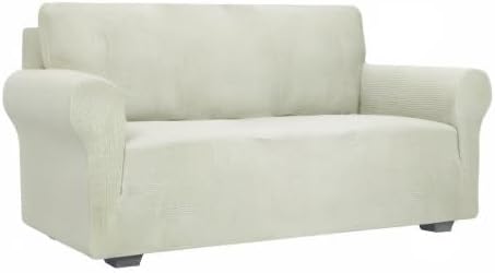 JIVINER High Stretch Loveseat Sofa Slipcovers 1-Piece Jacquard Couch Covers for 2 Cushion Couch Furniture Protector Washable Sofa Covers for Kids Pets Small Checks (Loveseat, Natural)