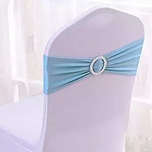 50PCS Spandex Chair Sashes Bows Elastic Chair Bands with Buckle Slider Sashes Bows for Wedding Decorations (50PCS, Light Blue)