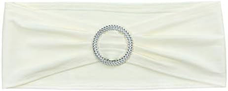 VDS - Ivory | Spandex Chair Sashes Bows | 10 PCS | Stretch Elastic Banquet Universal Folding Chair Band Tie with Silver Buckle Slider for Wedding Party Conference Celebration Event Decoration