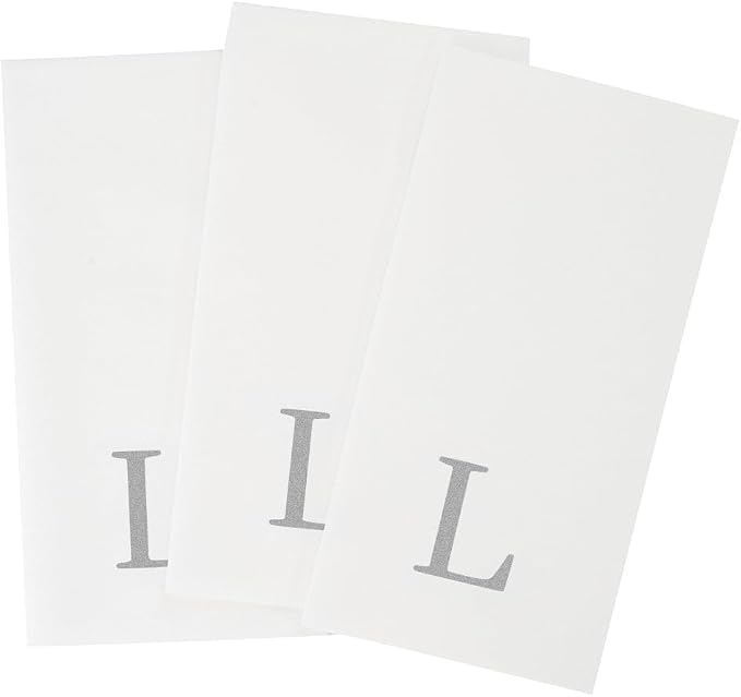Luxenap 15.8 X 7.9 Inch Linen-Feel Guest Towels, 2000 Lettered Hand Towels - Silver Letter 'L', Sans Serif Font, White Paper Dinner Napkins, airlaid, For Restrooms And Tables - Restaurantware