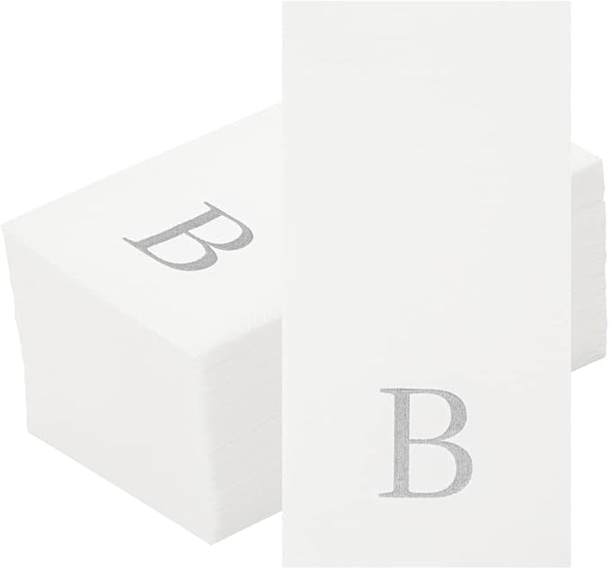 Luxenap 15.8 X 7.9 Inch Linen-Feel Guest Towels, 2000 Lettered Hand Towels - Silver Letter 'B', Sans Serif Font, White Paper Dinner Napkins, airlaid, For Restrooms And Tables - Restaurantware