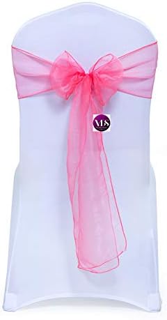 VDS Pack of 50 Organza Chair Sashes for Weddings & Events Décor | Sheer Shiny Dining Chair Bows for Banquet, Party, Reception | Reusable Decorative Sash for Folding & Chiavari Chairs - Coral