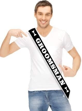Groom Wedding Party Sash Bundle, Groom (x1), Best Man (x1), Groomsman (x3) Bachelor Bridal Shower Supplies Decorations Favors Gifts Black Sashes White Letters Kit Accessories Decor - Set of 5