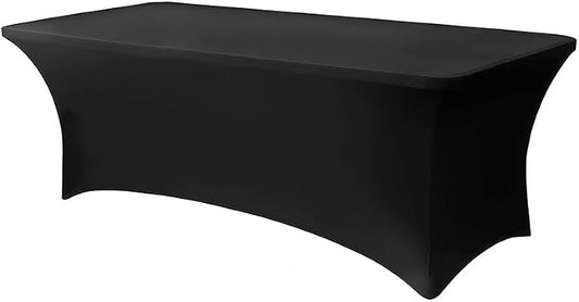 1 Pack 8FT Rectangular Spandex Tablecloth,Wrinkle Resistant Fitted Cover for 96x30 inch Banquet Table Cloth, Washable Stretch Fabric for Party, Events, Wedding, Vendor - Black