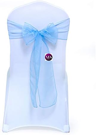 VDS Pack of 25 Organza Chair Sashes for Weddings & Events Décor | Sheer Shiny Dining Chair Bows for Banquet, Party, Reception | Reusable Decorative Sash for Folding & Chiavari Chairs - Baby Blue