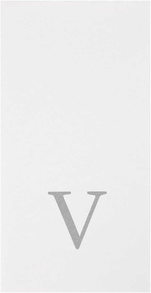 Luxenap 15.8 X 7.9 Inch Linen-Feel Guest Towels, 50 Lettered Hand Towels - Silver Letter 'V', Sans Serif Font, White Paper Dinner Napkins, airlaid, For Restrooms And Tables - Restaurantware