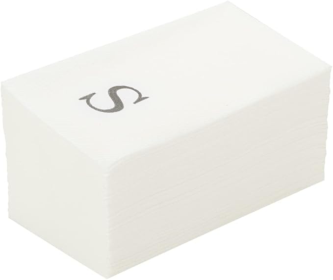 Luxenap 15.8 X 7.9 Inch Linen-Feel Guest Towels, 2000 Lettered Hand Towels - Silver Letter 'S', Sans Serif Font, White Paper Dinner Napkins, airlaid, For Restrooms And Tables - Restaurantware