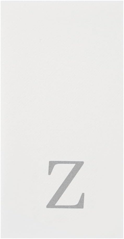 Luxenap 15.8 X 7.9 Inch Linen-Feel Guest Towels, 50 Lettered Hand Towels - Silver Letter 'Z', Sans Serif Font, White Paper Dinner Napkins, airlaid, For Restrooms And Tables - Restaurantware