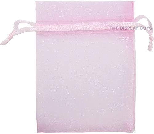 TheDisplayGuys 100-Pack 4x6 Pink Sheer Organza Gift Bags with Drawstring, Jewelry Candy Treat Wedding Party Favors Mesh Pouch