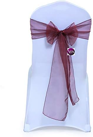 VDS Pack of 250 Organza Chair Sashes for Weddings & Events Décor | Sheer Shiny Dining Chair Bows for Banquet, Party, Reception | Reusable Decorative Sash for Folding & Chiavari Chairs - Burgundy