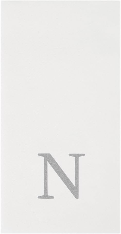Luxenap 15.8 X 7.9 Inch Linen-Feel Guest Towels, 50 Lettered Hand Towels - Silver Letter 'N', Sans Serif Font, White Paper Dinner Napkins, airlaid, For Restrooms And Tables - Restaurantware