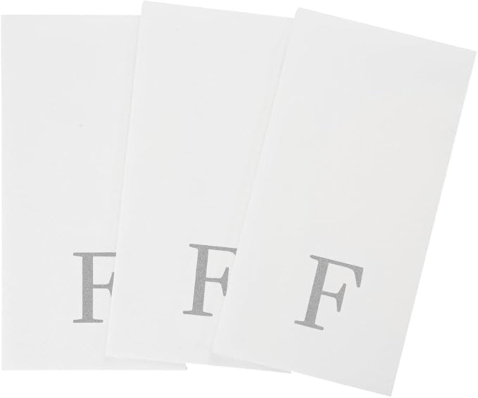 Luxenap 15.8 X 7.9 Inch Linen-Feel Guest Towels, 50 Lettered Hand Towels - Silver Letter 'F', Sans Serif Font, White Paper Dinner Napkins, airlaid, For Restrooms And Tables - Restaurantware