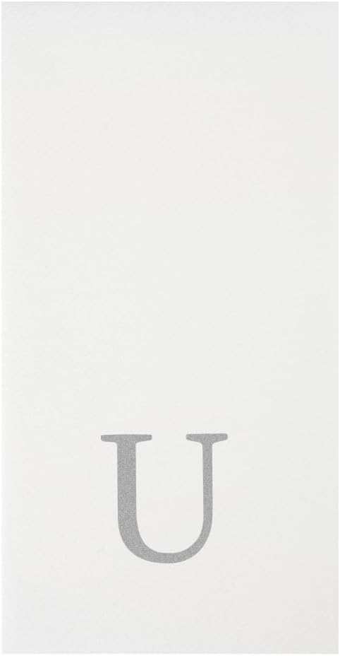 Luxenap 15.8 X 7.9 Inch Linen-Feel Guest Towels, 50 Lettered Hand Towels - Silver Letter 'U', Sans Serif Font, White Paper Dinner Napkins, airlaid, For Restrooms And Tables - Restaurantware