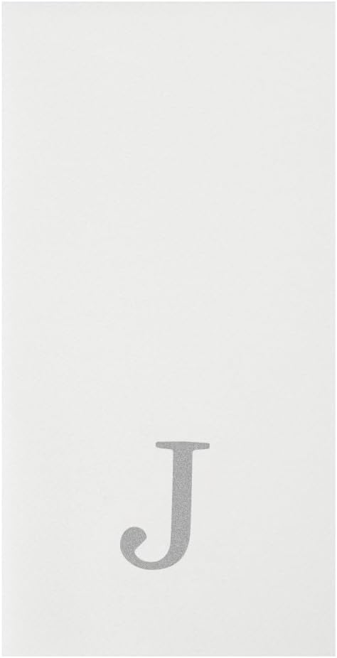 Luxenap 15.8 X 7.9 Inch Linen-Feel Guest Towels, 2000 Lettered Hand Towels - Silver Letter 'J', Sans Serif Font, White Paper Dinner Napkins, airlaid, For Restrooms And Tables - Restaurantware