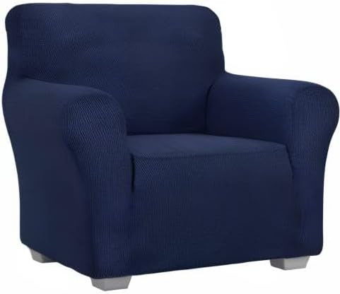 JIVINER Super Stretch Chair Slipcovers with Arms 1-Piece Jacquard Small Checks Living Room Armchair Covers Soft Anti Slip Sofa Couch Furniture Protector for Kids Pets (Navy Blue, Chair)