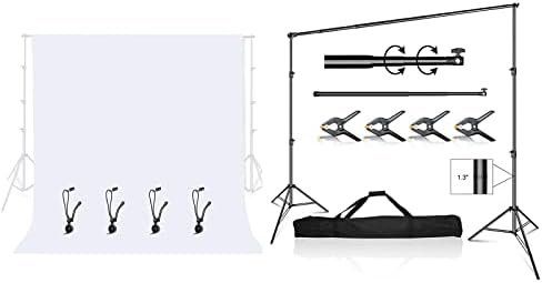 EMART 10 x 10 ft Photo Video Studio Heavy Duty Adjustable Backdrop Support System Kit with Emart 8.5x10ft White Photo Backdrop for Photography