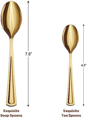 Exquisite Gold Plastic Tea Spoons Heavy Duty 160 Pieces Gold Plastic Silverware Heavy Duty Disposable Silverware Set, Disposable Tea Spoons Eating Utensils Sets Flatware Set For Parties & Events