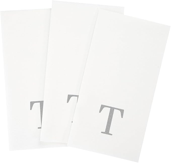 Luxenap 15.8 X 7.9 Inch Linen-Feel Guest Towels, 2000 Lettered Hand Towels - Silver Letter 'T', Sans Serif Font, White Paper Dinner Napkins, airlaid, For Restrooms And Tables - Restaurantware