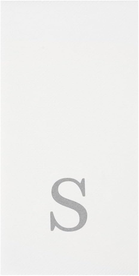 Luxenap 15.8 X 7.9 Inch Linen-Feel Guest Towels, 50 Lettered Hand Towels - Silver Letter 'S', Sans Serif Font, White Paper Dinner Napkins, airlaid, For Restrooms And Tables - Restaurantware