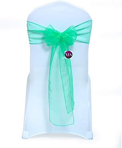 VDS Pack of 50 Organza Chair Sashes for Weddings & Events Décor | Sheer Shiny Dining Chair Bows for Banquet, Party, Reception | Reusable Decorative Sash for Folding & Chiavari Chairs - Mint