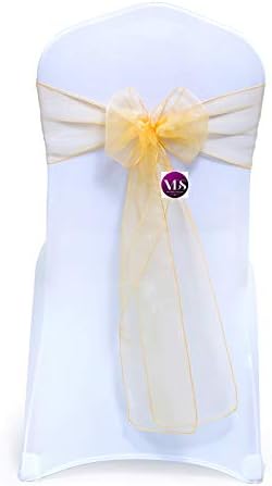 VDS Pack of 175 Organza Chair Sashes for Weddings & Events Décor | Sheer Shiny Dining Chair Bows for Banquet, Party, Reception | Reusable Decorative Sash for Folding & Chiavari Chairs - Gold