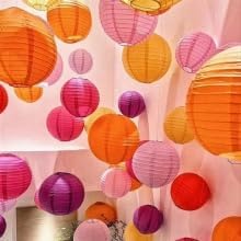 Pink Orange Paper Lanterns Decorative 15pcs Party Hanging Decorations for Bachelorette Wedding Birthday Baby Shower Graduation Anniversary Themed Room Decor