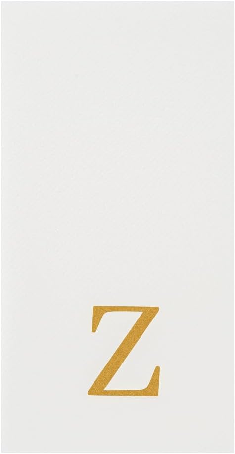 Luxenap 15.8 X 7.9 Inch Linen-Feel Guest Towels, 50 Lettered Hand Towels - Gold Letter 'Z', Sans Serif Font, White Paper Dinner Napkins, airlaid, For Restrooms And Tables - Restaurantware