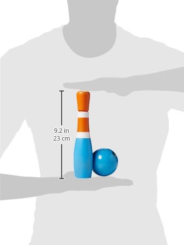 Sterling Sports Wooden Lawn Bowling 9" Skittles Set with Carrying Mesh Bag for Indoors and Outdoors - 10 Wooden Pins and 2 Balls, Green/Turquoise and Gray