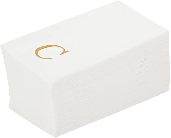 Luxenap 15.8 X 7.9 Inch Linen-Feel Guest Towels, 50 Lettered Hand Towels - Gold Letter 'C', Sans Serif Font, White Paper Dinner Napkins, airlaid, For Restrooms And Tables - Restaurantware