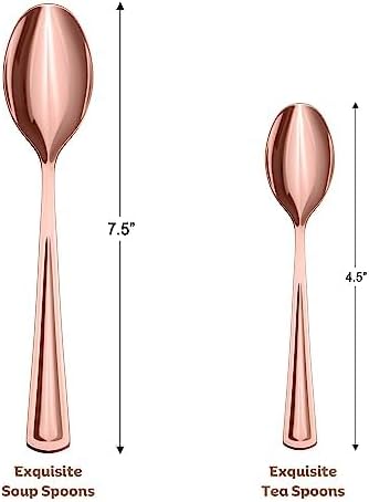 Exquisite Rose Gold Plastic Spoons Heavy Duty 160 Pieces Rose Gold Plastic Silverware Heavy Duty Disposable Silverware Set, Disposable Spoons Eating Utensils Sets Flatware Set For Parties