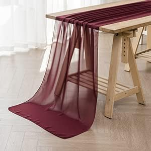 12Pack 9ft Christmas Chiffon Table Runner 14x108 Inch Sheer Romantic Table Runner for Wedding Birthday Party Bridal Shower Outdoor Decoration -Burgundy