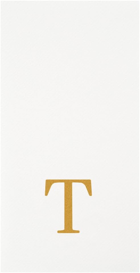 Luxenap 15.8 X 7.9 Inch Linen-Feel Guest Towels, 50 Lettered Hand Towels - Gold Letter 'T', Sans Serif Font, White Paper Dinner Napkins, airlaid, For Restrooms And Tables