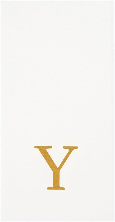 Luxenap 15.8 X 7.9 Inch Linen-Feel Guest Towels, 2000 Lettered Hand Towels - Gold Letter 'Y', Sans Serif Font, White Paper Dinner Napkins, airlaid, For Restrooms And Tables - Restaurantware