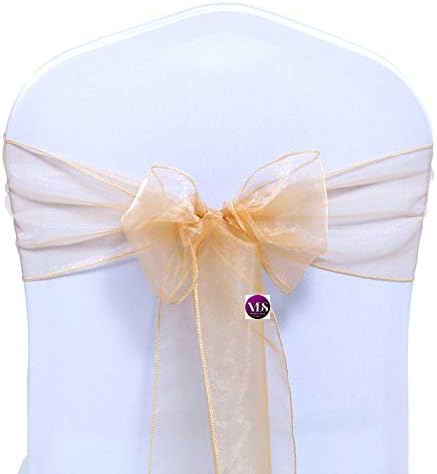 VDS Pack of 125 Organza Chair Sashes for Weddings & Events Décor | Sheer Shiny Dining Chair Bows for Banquet, Party, Reception | Reusable Decorative Sash for Folding & Chiavari Chairs - Champagne