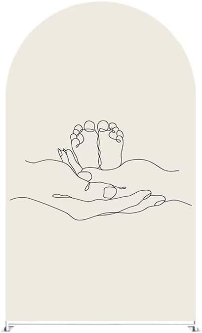 Baby Feet Pattern Arched Fabric Backdrop Covers for Pregnant Party Double-Sided Arch Covers and Metal Arch Backdrop Stand