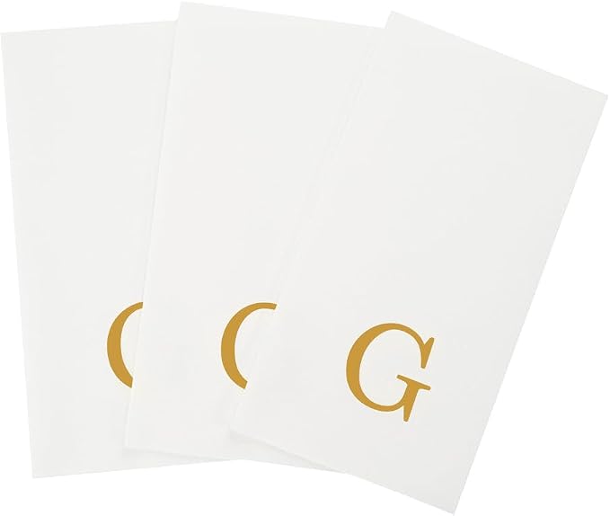 Luxenap 15.8 X 7.9 Inch Linen-Feel Guest Towels, 2000 Lettered Hand Towels - Gold Letter 'G', Sans Serif Font, White Paper Dinner Napkins, airlaid, For Restrooms And Tables - Restaurantware