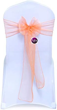 VDS Pack of 175 Organza Chair Sashes for Weddings & Events Décor | Sheer Shiny Dining Chair Bows for Banquet, Party, Reception | Reusable Decorative Sash for Folding & Chiavari Chairs - Peach