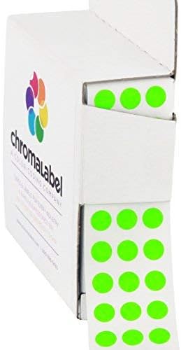 ChromaLabel 1/4 Inch Green Sticker Dots, Round Label Dots, Fluorescent Sticker, 1000 Fluorescent Green Dots Label with Handy Dispenser Box