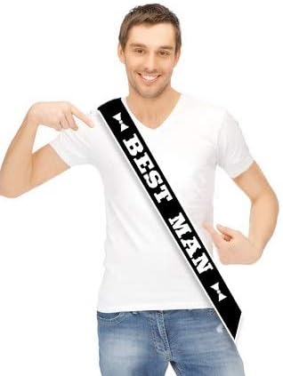Groom Wedding Party Sash Bundle, Groom (x1), Best Man (x1), Groomsman (x3) Bachelor Bridal Shower Supplies Decorations Favors Gifts Black Sashes White Letters Kit Accessories Decor - Set of 5