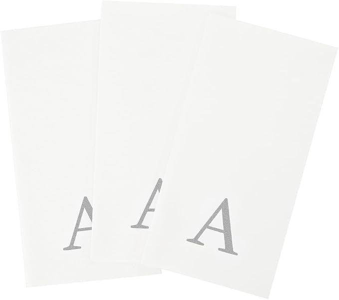 Luxenap 15.8 X 7.9 Inch Linen-Feel Guest Towels, 50 Lettered Hand Towels - Silver Letter 'A', Sans Serif Font, White Paper Dinner Napkins, airlaid, For Restrooms And Tables - Restaurantware