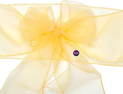 VDS Pack of 175 Organza Chair Sashes for Weddings & Events Décor | Sheer Shiny Dining Chair Bows for Banquet, Party, Reception | Reusable Decorative Sash for Folding & Chiavari Chairs - Gold