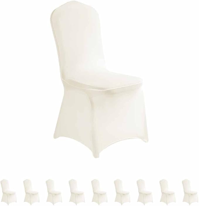 LZY 10pcs Spandex Chair Cover Stretch Slipcovers for Wedding Party, Dining Banquet Chair Decoration Covers (Ivory, 10)
