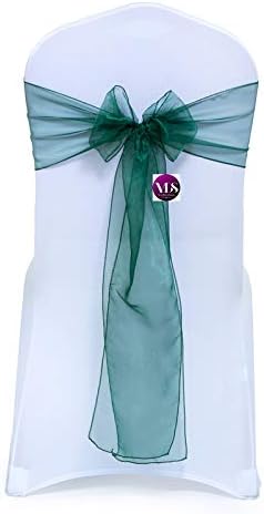 VDS Pack of 200 Organza Chair Sashes for Weddings & Events Décor | Sheer Shiny Dining Chair Bows for Banquet, Party, Reception | Reusable Decorative Sash for Folding & Chiavari Chairs - Hunter Green