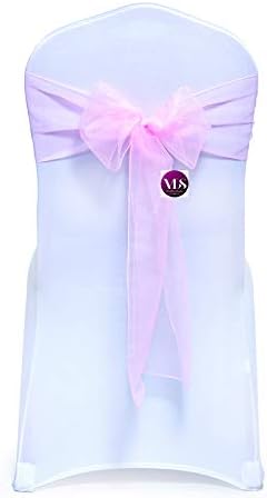 VDS Pack of 300 Organza Chair Sashes for Weddings & Events Décor | Sheer Shiny Dining Chair Bows for Banquet, Party, Reception | Reusable Decorative Sash for Folding & Chiavari Chairs - Pink