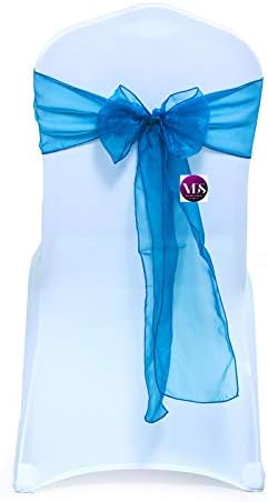VDS Pack of 100 Organza Chair Sashes for Weddings & Events Décor | Sheer Shiny Dining Chair Bows for Banquet, Party, Reception | Reusable Decorative Sash for Folding & Chiavari Chairs - Dark Teal