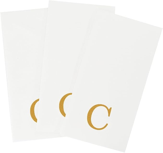 Luxenap 15.8 X 7.9 Inch Linen-Feel Guest Towels, 50 Lettered Hand Towels - Gold Letter 'C', Sans Serif Font, White Paper Dinner Napkins, airlaid, For Restrooms And Tables - Restaurantware