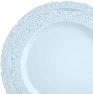 OCCASIONS 25 Guests Heavy Duty Disposable Plastic Plates Set – 25 Dinner Plates (11") & 25 Salad/Dessert Plates (8.25") – Fancy Party Plates for Weddings, Events, Baby Shower – Chateau Collection Blue