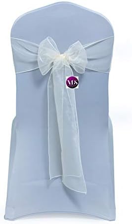 VDS Pack of 250 Organza Chair Sashes for Weddings & Events Décor | Sheer Shiny Dining Chair Bows for Banquet, Party, Reception | Reusable Decorative Sash for Folding & Chiavari Chairs - Ivory